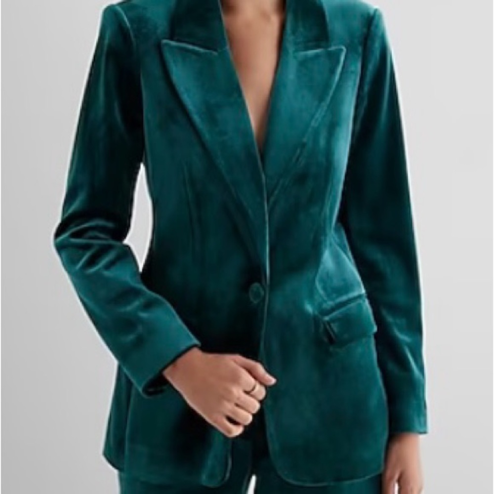 Express dark teal velvet editor pant & blazer